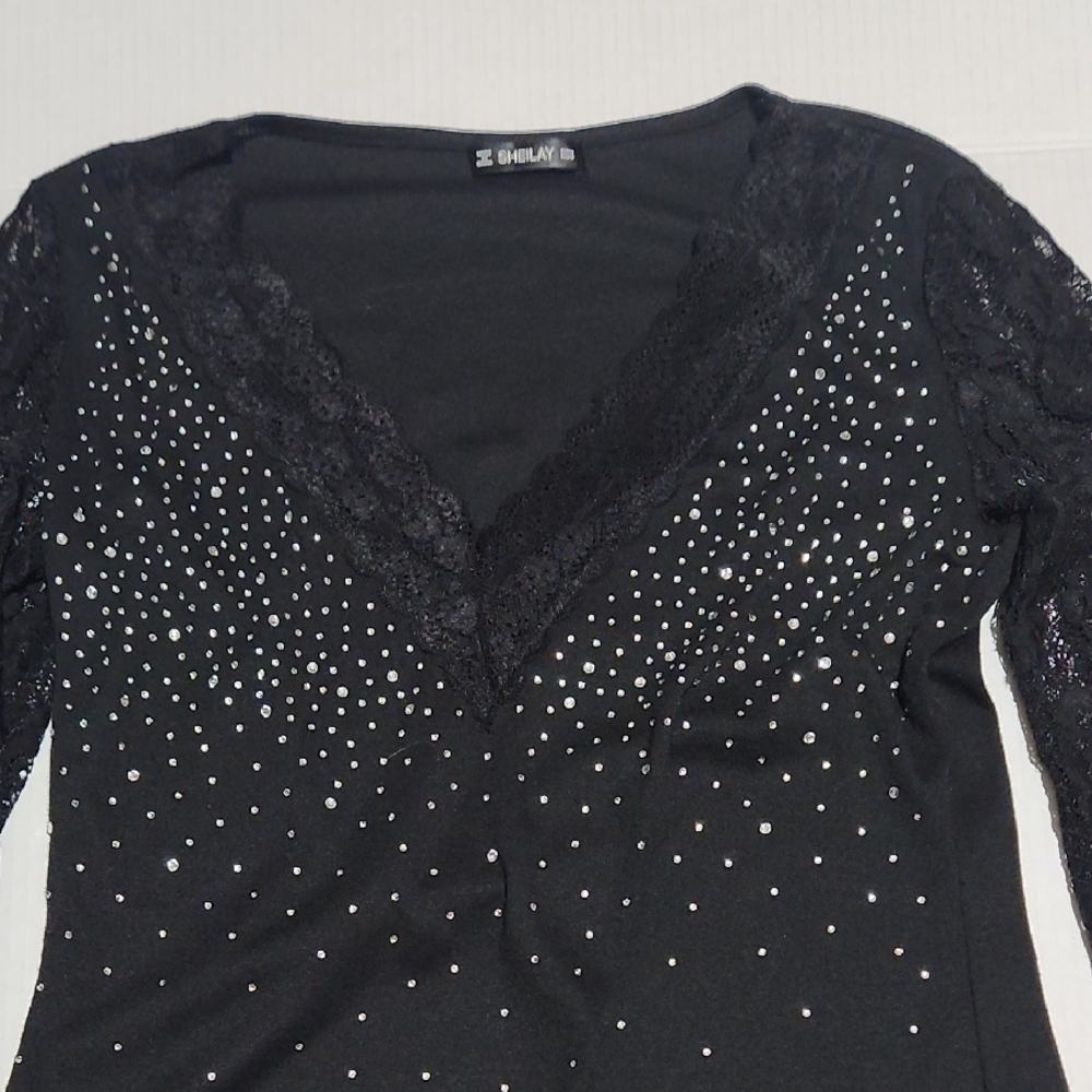 Shein Black Lace V-Neck Top